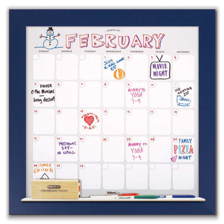 22" x 22" Dry Erase Calendar - Blue Frame