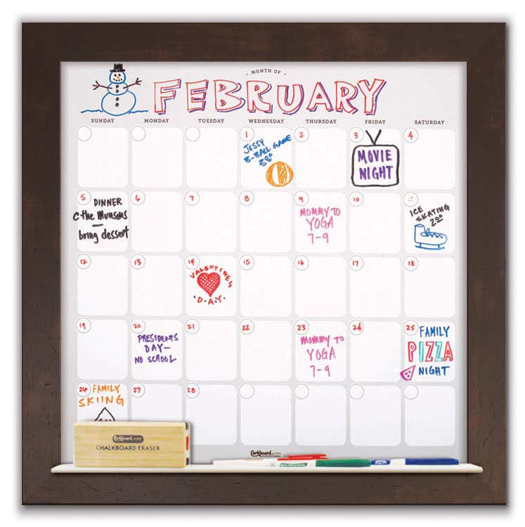 22" x 22" Dry Erase Calendar - Espresso Frame