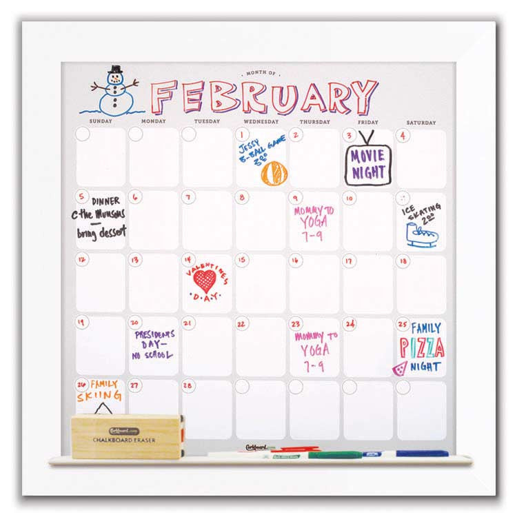 22" x 22" Dry Erase Calendar - White Frame