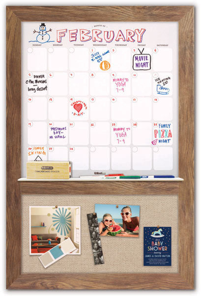 22" x 36" Dry Erase Calendar - Barnboard Frame/Burlap