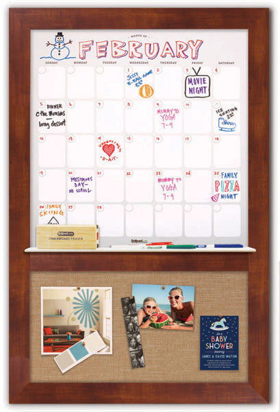 22" x 36" Dry Erase Calendar - Honey Frame/Wheat