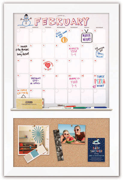 22" x 36" Dry Erase Calendar - White Frame/Cork