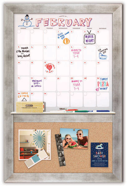 22" x 36" Dry Erase Calendar - Torino Silver Frame/Cork