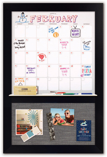 22" x 36" Dry Erase Calendar - Black Frame/Pewter