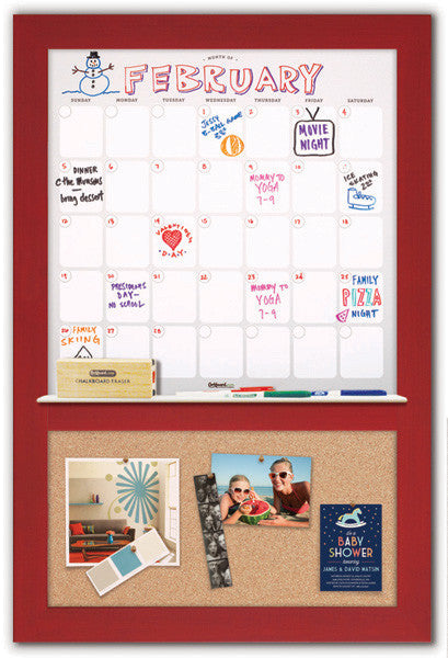 22" x 36" Dry Erase Calendar - Red Frame/Cork