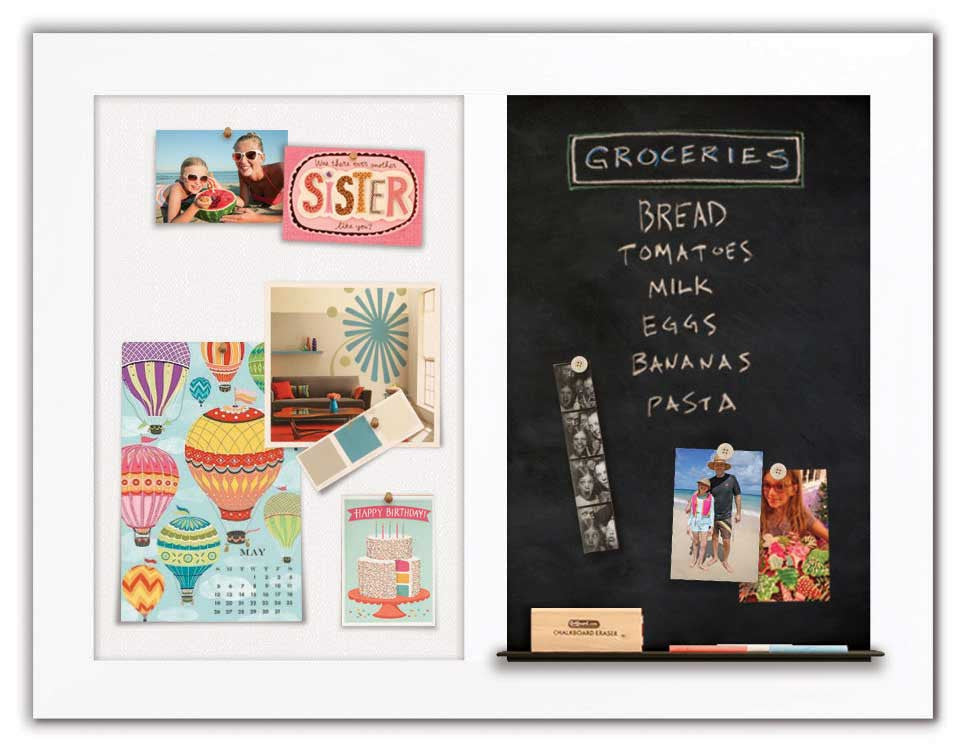 42" x 32" - Chalk Combo Board - White frame with Snow fabric