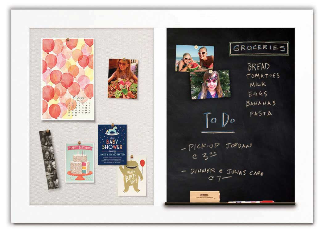 48" x 34" - Chalk Combo Board - White frame with Ash fabric