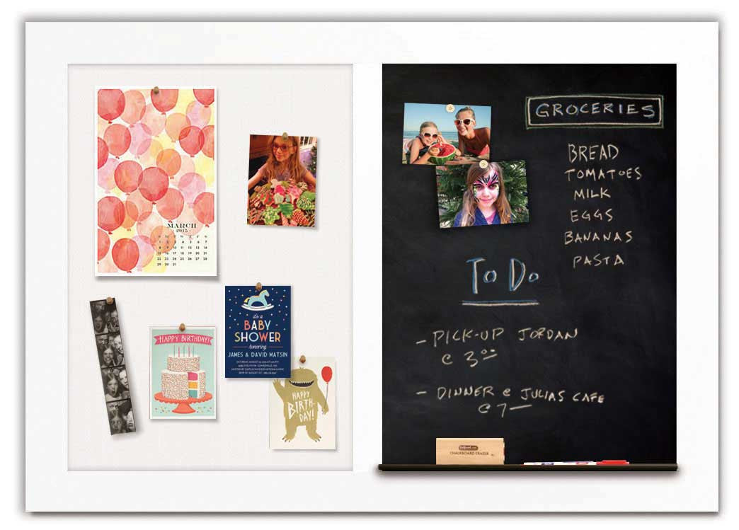 48" x 34" - Chalk Combo Board - White frame with Snow fabric
