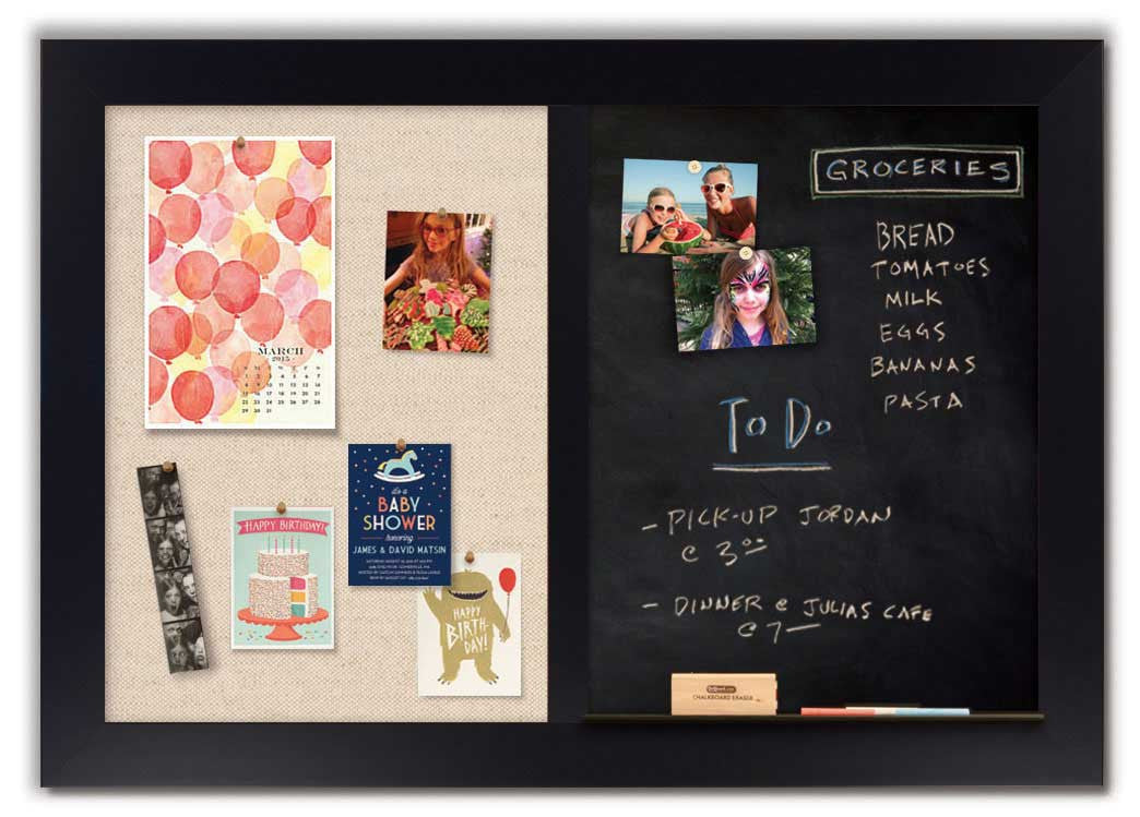 48" x 34" - Chalk Combo Board - Black frame with Linen fabric