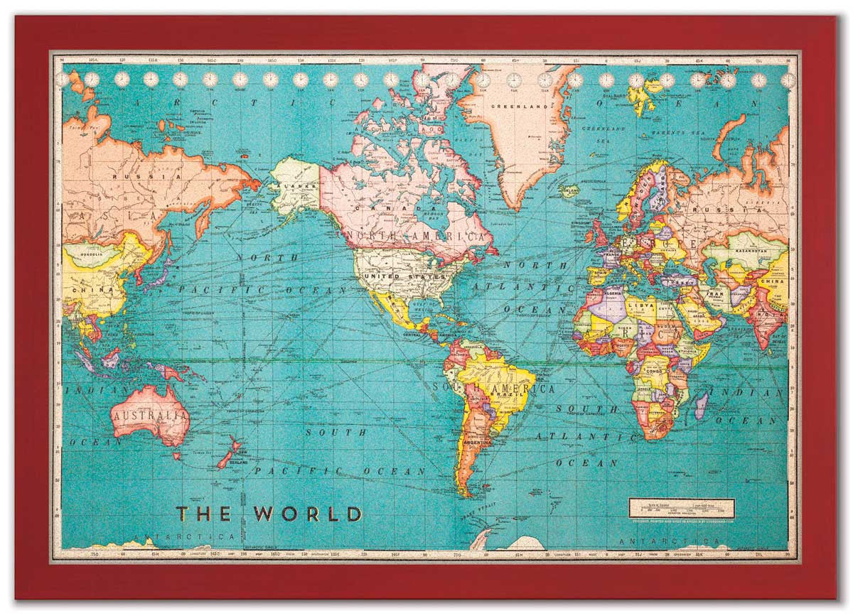 World Map On Corkboard