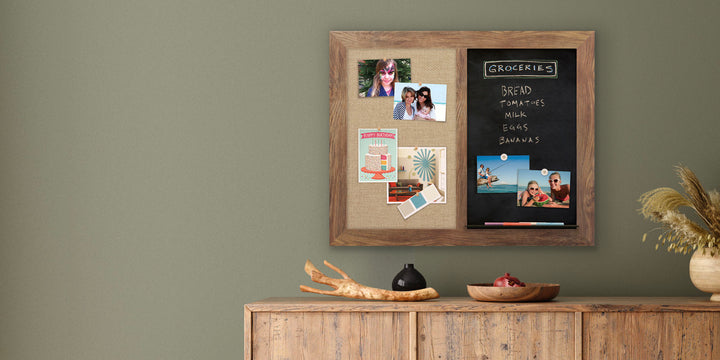 We build chalk and dry erase combo boards in over 15 beautiful frame and fabric combinations.