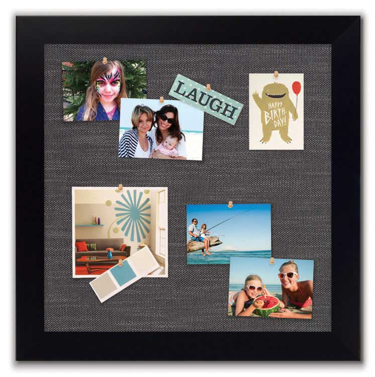 Bulletin Board with Black frame - Pewter fabric