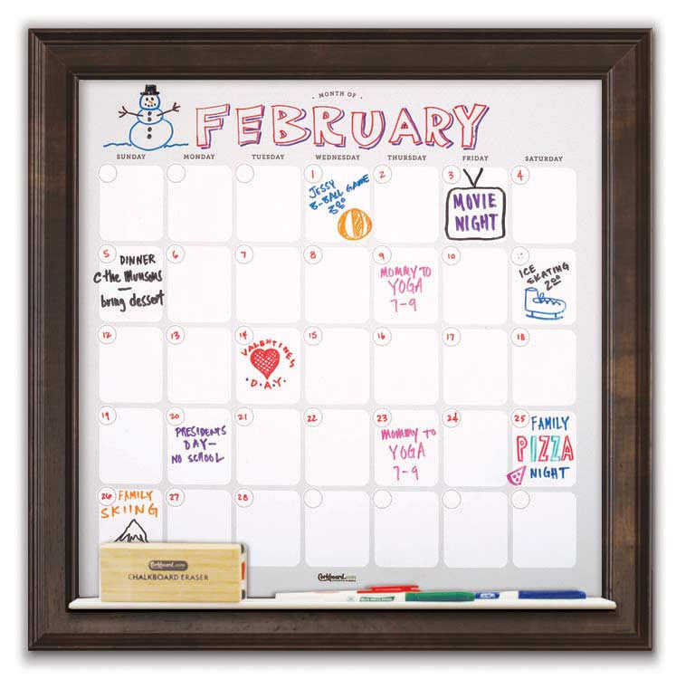 22" x 22" Dry Erase Calendar - Newport Espresso Frame