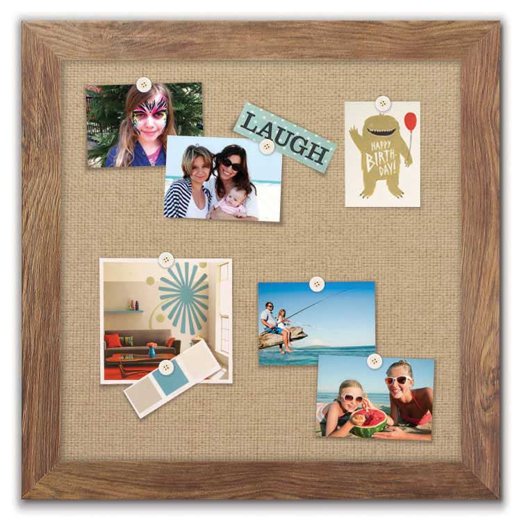 24" x 24" Framed Magnet Board - Barnboard / Burlap