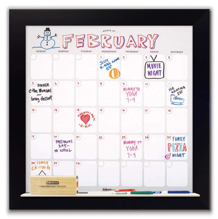 22" x 22" Dry Erase Calendar - Black Frame