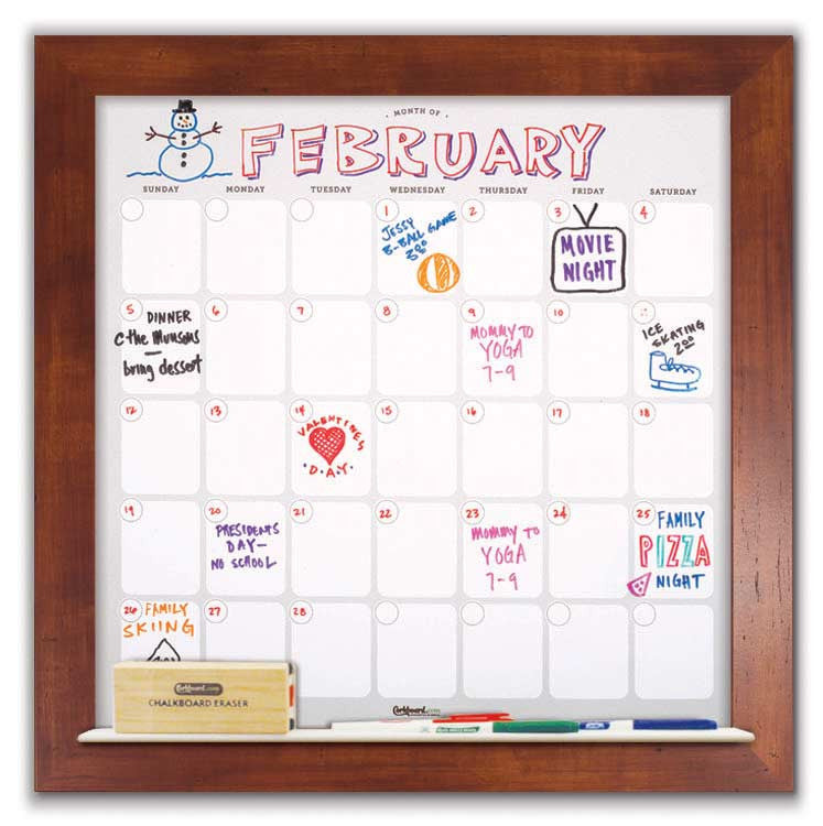 22" x 22" Dry Erase Calendar - Honey Frame