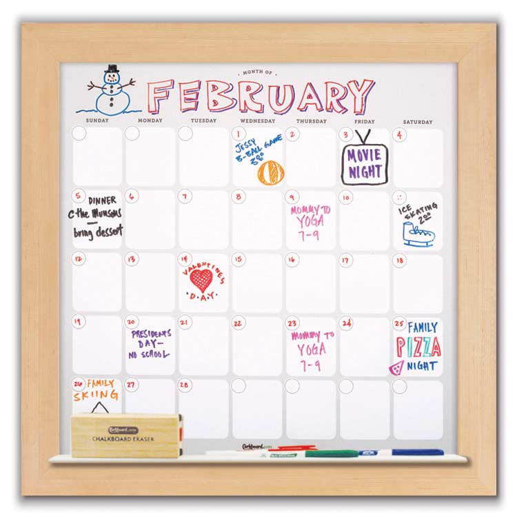 22" x 22" Dry Erase Calendar - Maple Frame