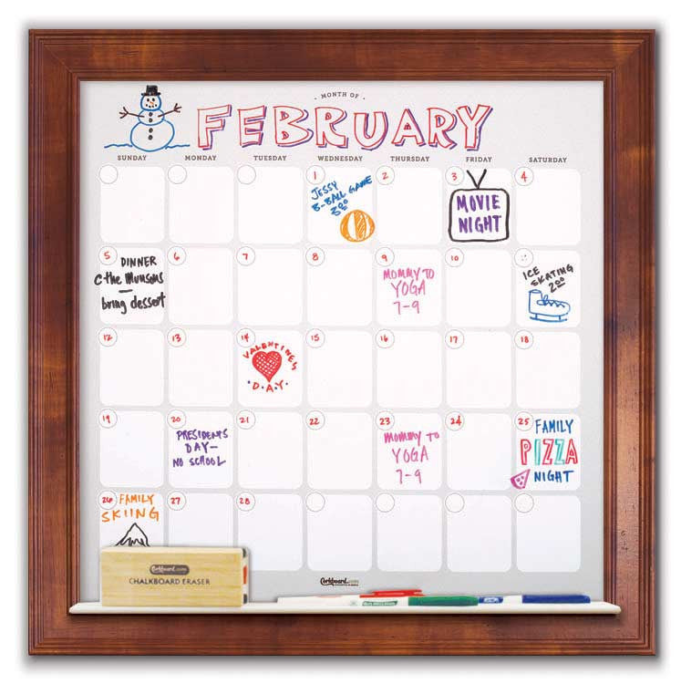 22" x 22" Dry Erase Calendar - Newport Honey Frame