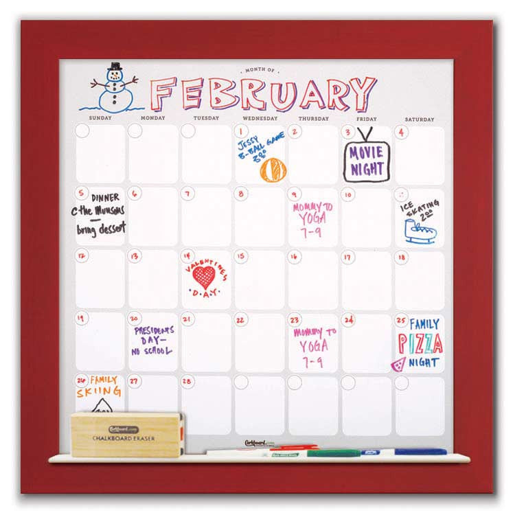 22" x 22" Dry Erase Calendar - Red Frame