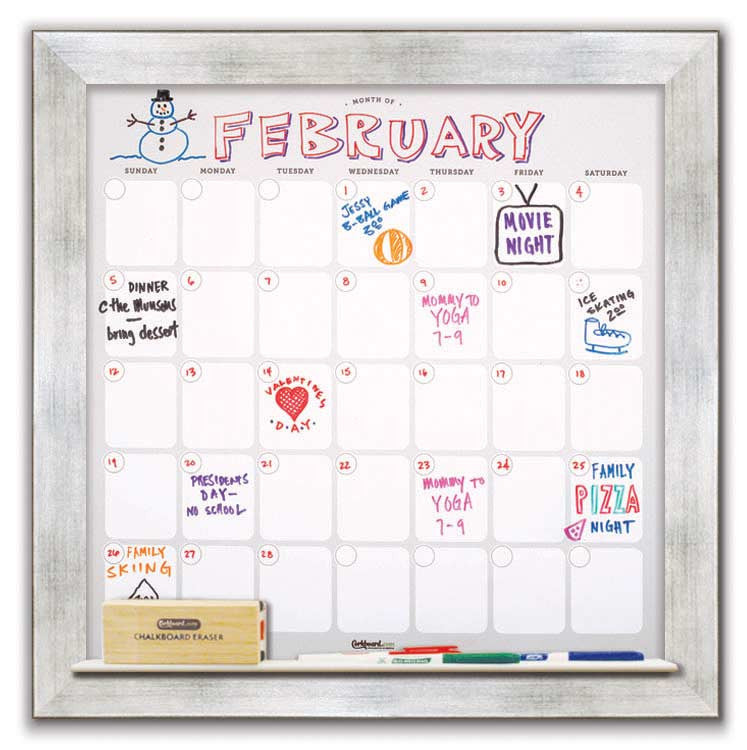 22" x 22" Dry Erase Calendar - Torino Silver Frame