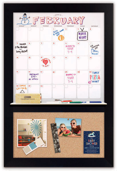 22" x 36" Dry Erase Calendar - Black Frame/Cork