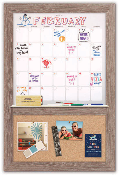 22" x 36" Dry Erase Calendar - Driftwood Frame/Cork