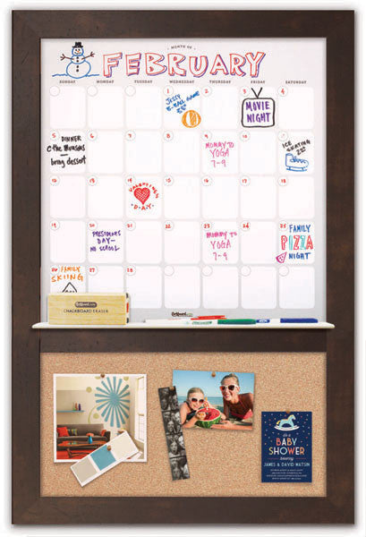 22" x 36" Dry Erase Calendar - Espresso Frame/Cork