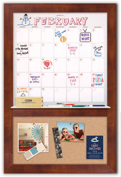 22" x 36" Dry Erase Calendar - Honey Frame/Cork