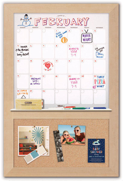 22" x 36" Dry Erase Calendar - Maple Frame/Cork