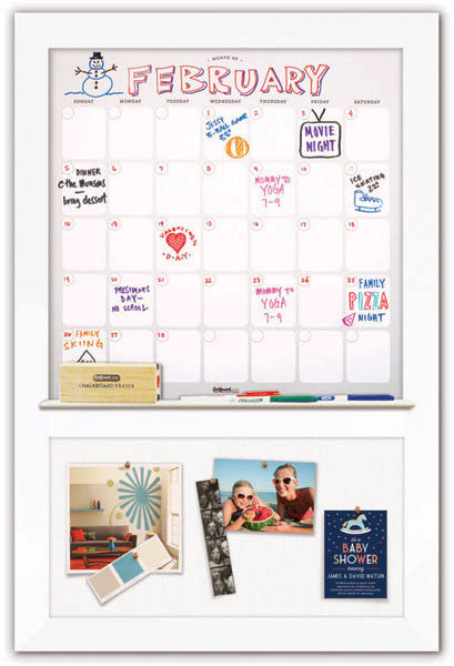 22" x 36" Dry Erase Calendar - White Frame/Snow