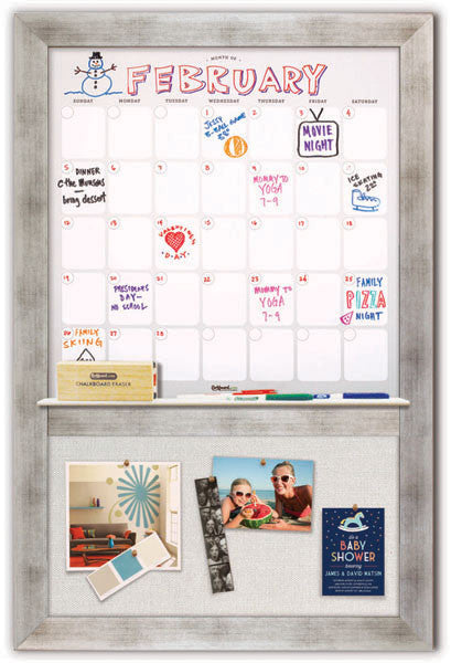 22" x 36" Dry Erase Calendar - Torino Silver Frame/Ash Grey