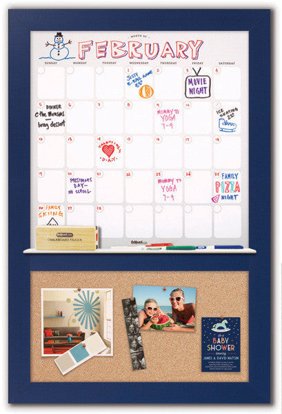 22" x 36" Dry Erase Calendar - Blue Frame/Cork