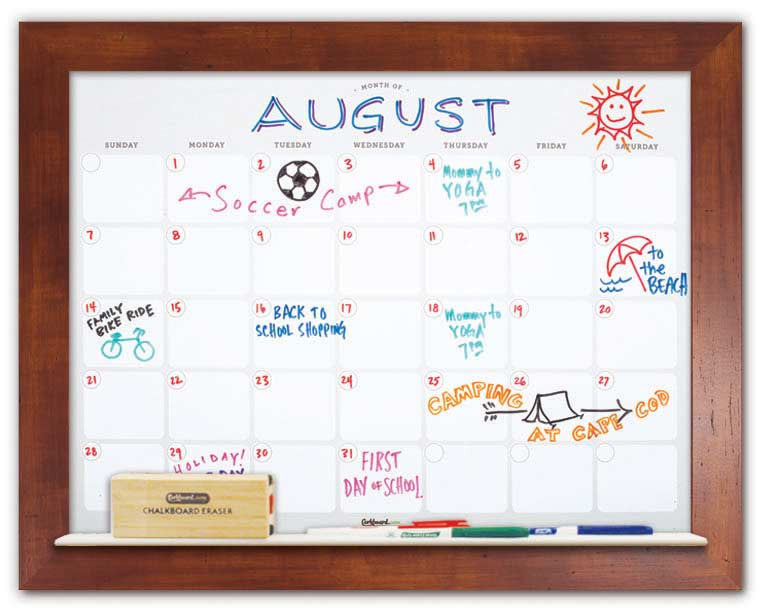 28" x 22" Dry Erase Calendar - Honey Frame