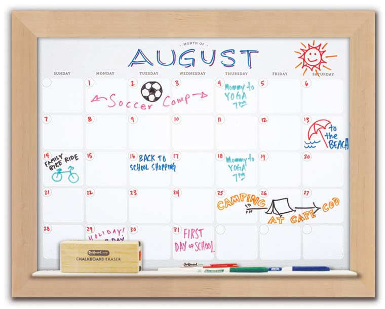 28" x 22" Dry Erase Calendar - Maple Frame