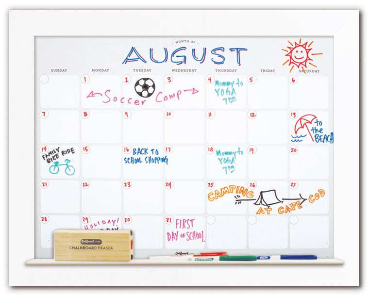 28" x 22" Dry Erase Calendar - White Frame