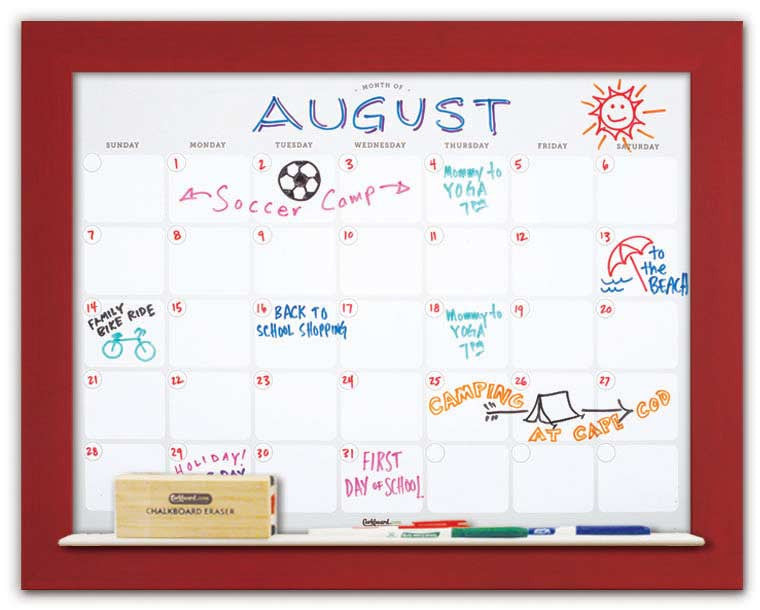 28" x 22" Dry Erase Calendar - Red Frame