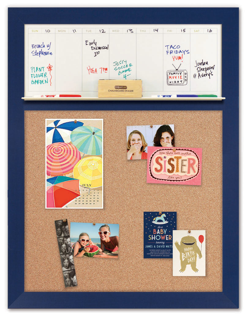 28" x 36" Weekly Dry Erase Calendar - Blue Frame/Cork