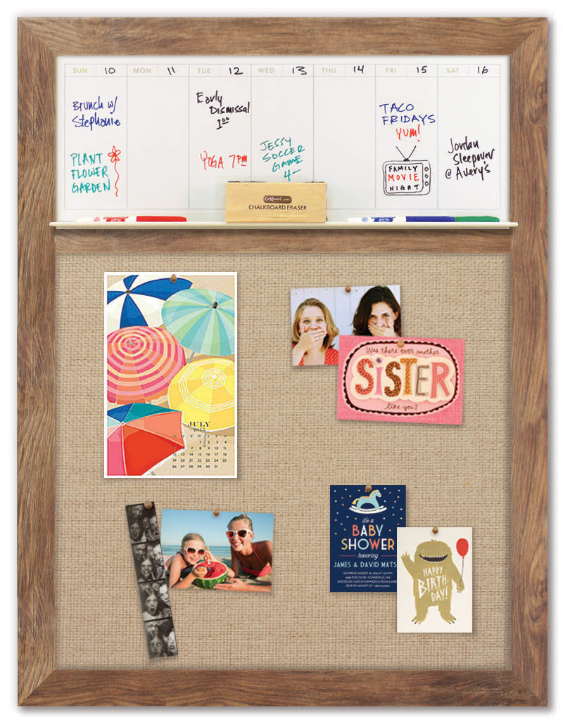 28" x 36" Weekly Dry Erase Calendar - Barnboard Frame/Burlap