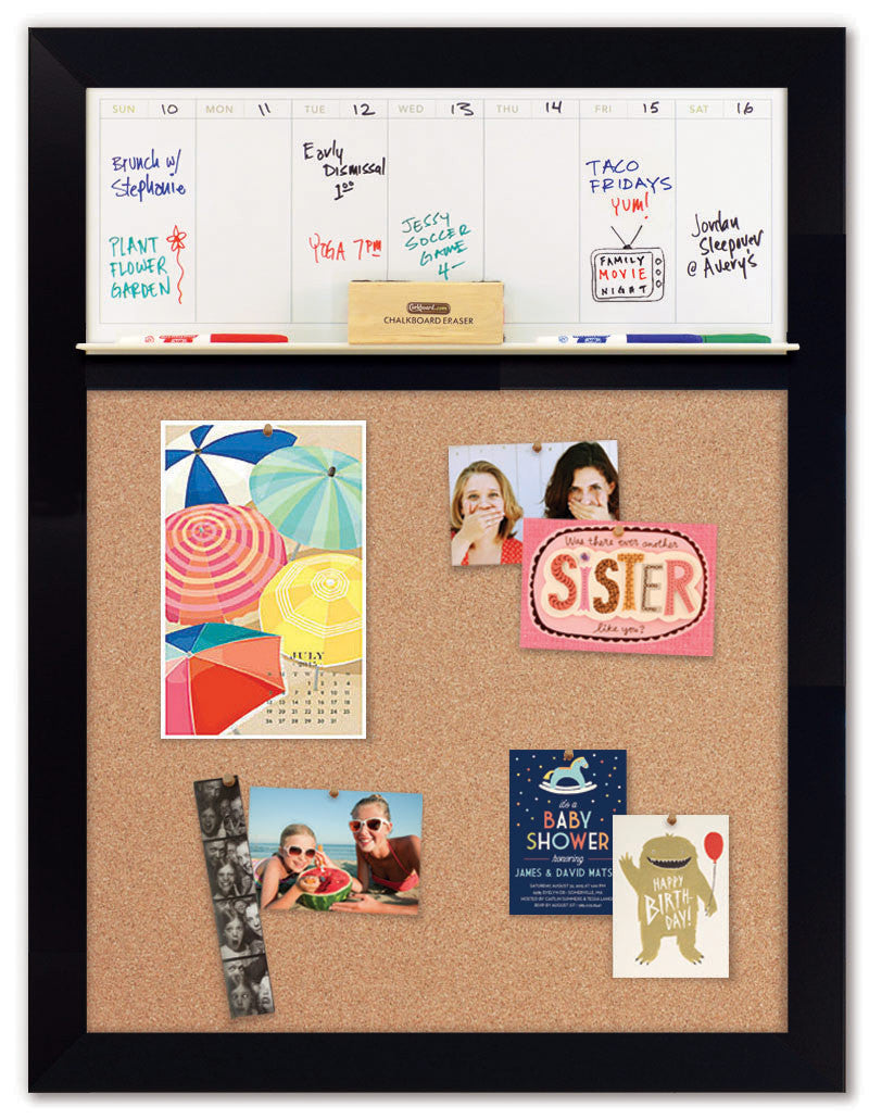 28" x 36" Weekly Dry Erase Calendar - Black Frame/Cork