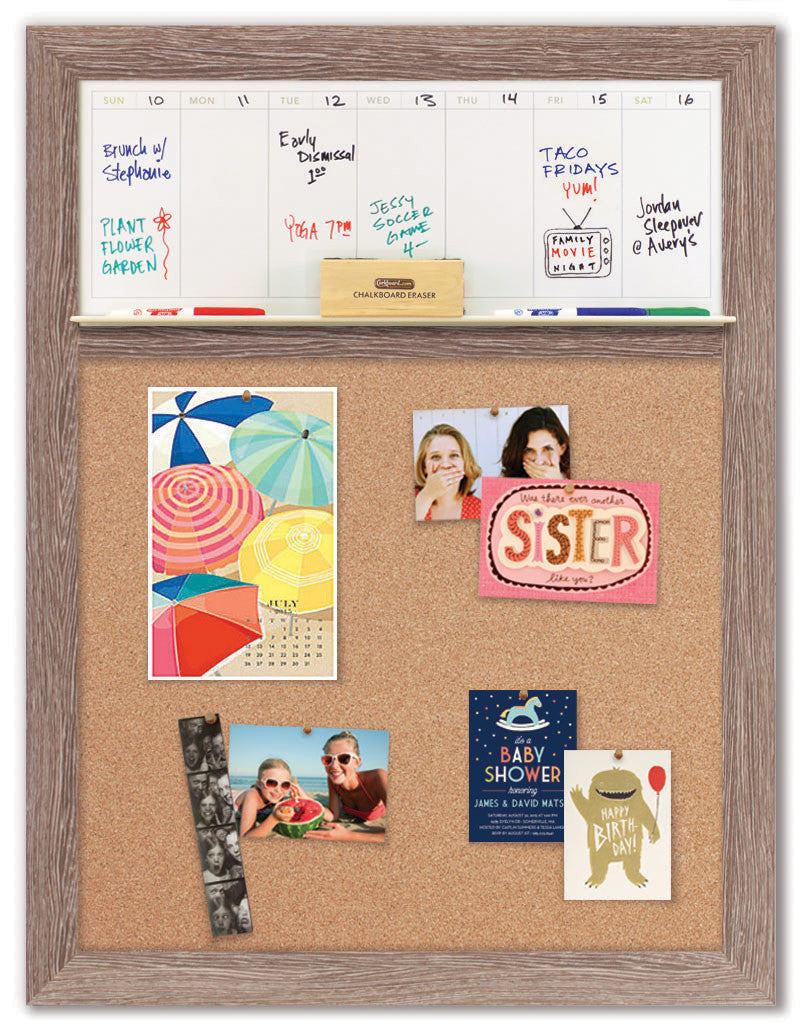 28" x 36" Weekly Dry Erase Calendar - Driftwood Frame/Cork