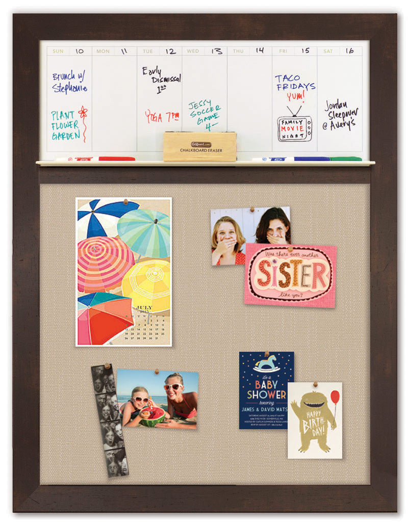 28" x 36" Weekly Dry Erase Calendar - Espresso Frame/Khaki