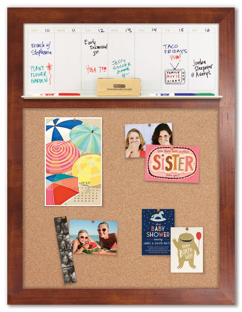 28" x 36" Weekly Dry Erase Calendar - Honey Frame/Cork