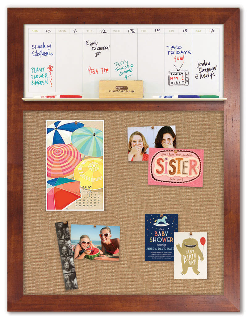 28" x 36" Weekly Dry Erase Calendar - Honey Frame/Wheat