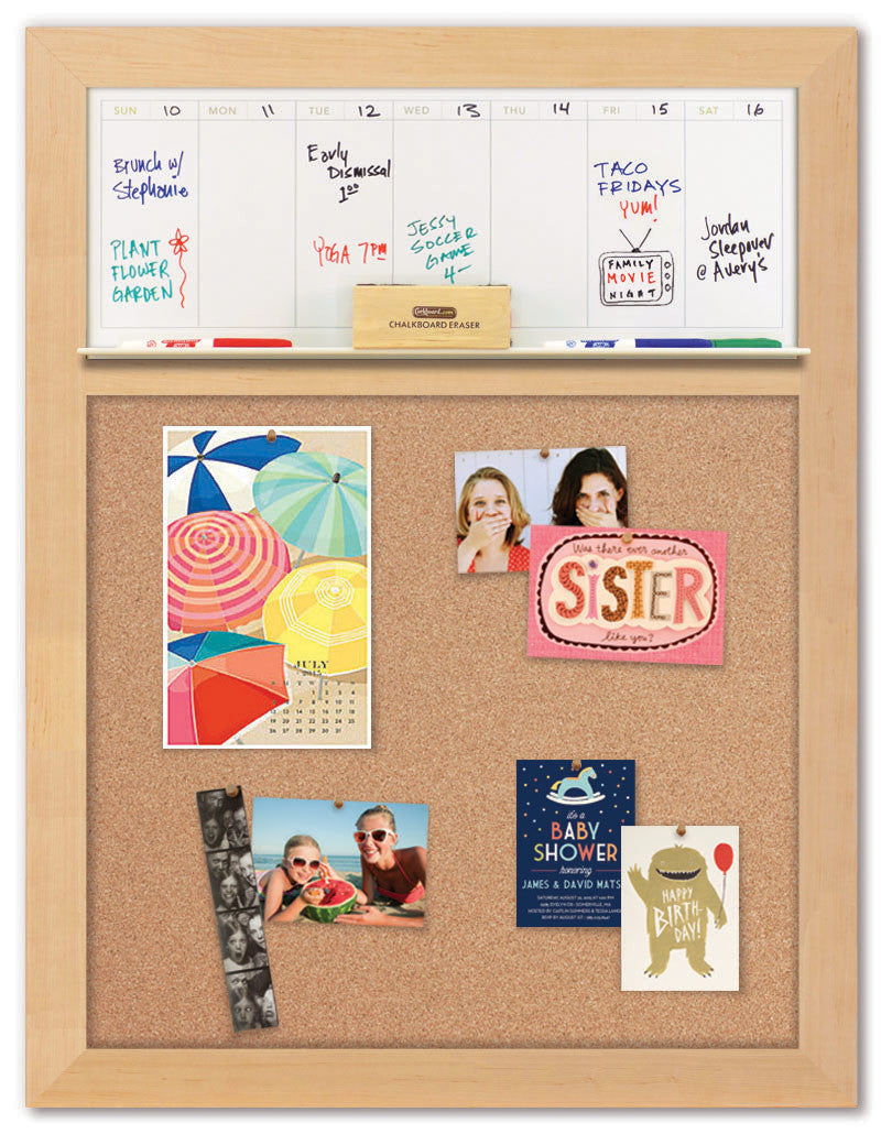 28" x 36" Weekly Dry Erase Calendar - Maple Frame/Cork