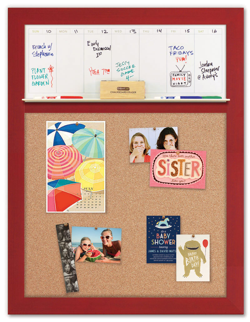 28" x 36" Weekly Dry Erase Calendar - Red Frame/Cork