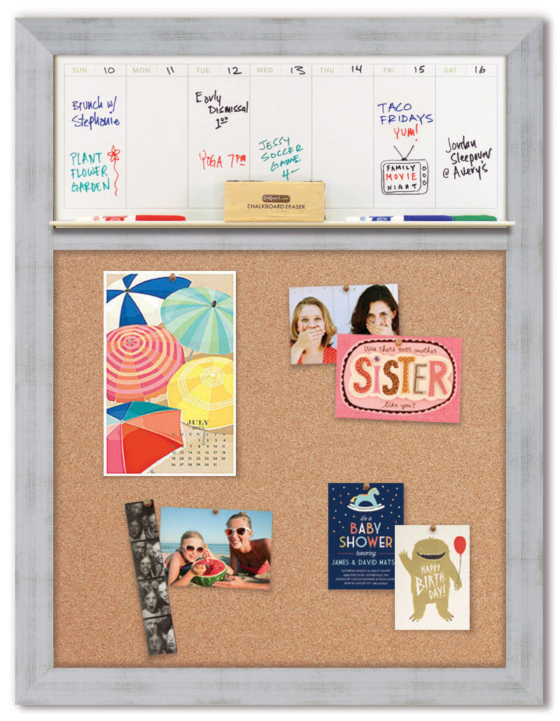 28" x 36" Weekly Dry Erase Calendar - Torino Silver Frame/Cork