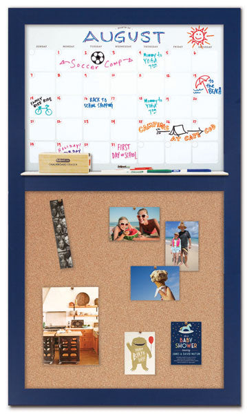 28" x 48" Dry Erase Calendar - Blue Frame/Cork