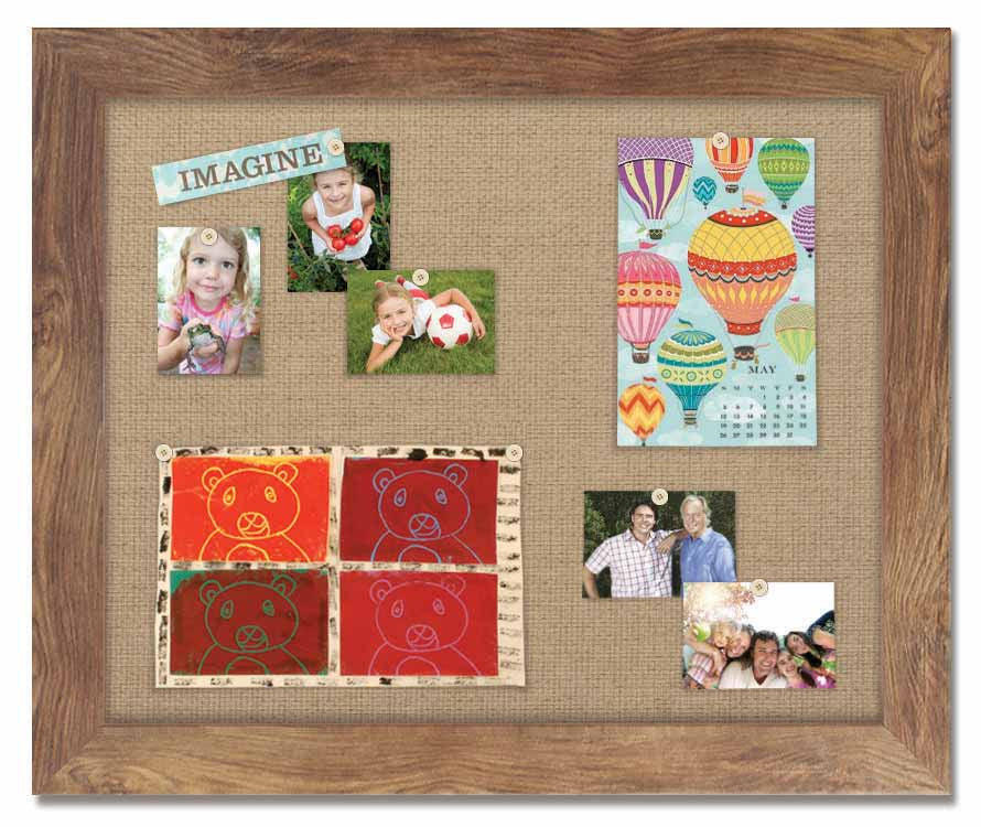 36" x 30" Framed Magnet Board - Barnboard / Burlap