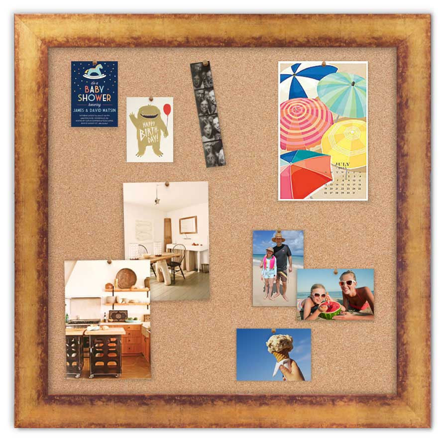 36" x 36" Cork Board - Gold frame