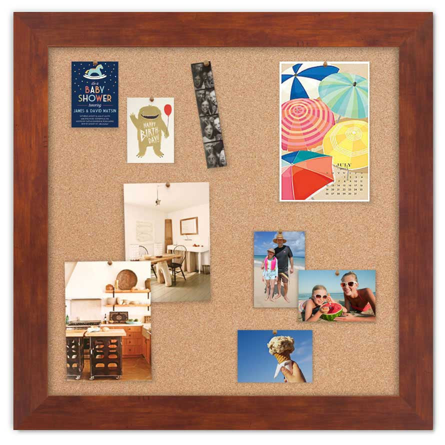 36" x 36" Cork Board - Honey frame